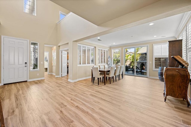 2185 Twain Ave, Carlsbad, CA 92008 - foyer entrance with baseboards, light wood finished floors, crown molding, and recessed lighting