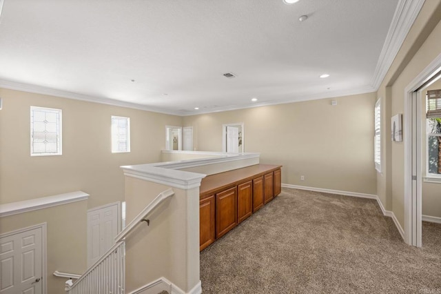 2185 Twain Ave, Carlsbad, CA 92008 - interior space with light carpet, crown molding, recessed lighting, and baseboards