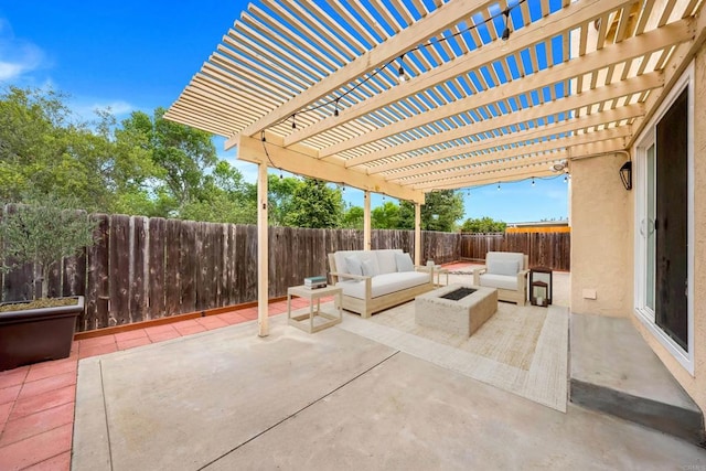 4938 Dulin Rd, Fallbrook, CA 92028 - fenced backyard featuring an outdoor living space with a fire pit, a patio area, and a pergola