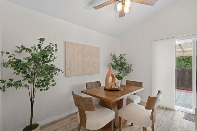 4938 Dulin Rd, Fallbrook, CA 92028 - dining area featuring light wood finished floors, a ceiling fan, and lofted ceiling