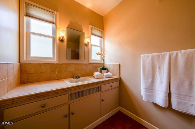 1736 Craig Ave, Altadena, CA 91001 - bathroom with vanity, tile patterned floors, and backsplash