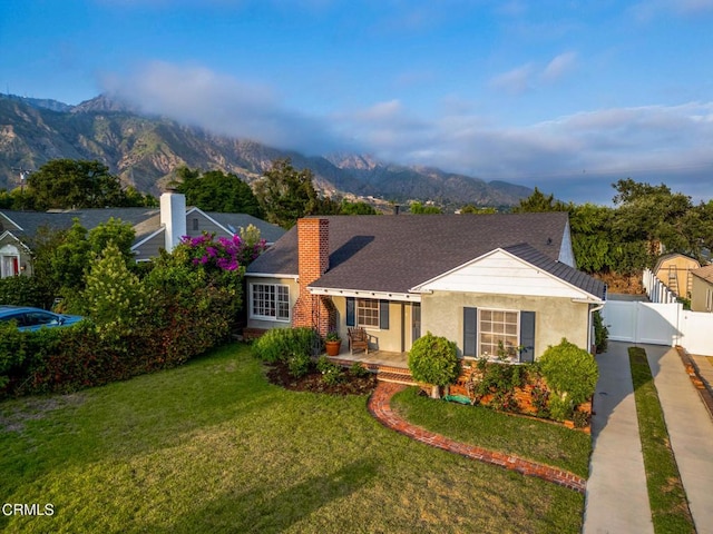 1736 Craig Ave, Altadena, CA 91001 - view of front of house featuring a mountain view, a gate, stucco siding, and a chimney