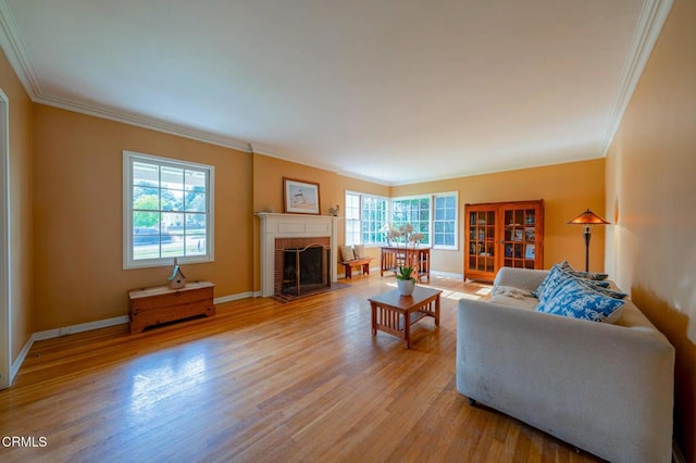 1736 Craig Ave, Altadena, CA 91001 - living area with ornamental molding, light wood finished floors, and a brick fireplace