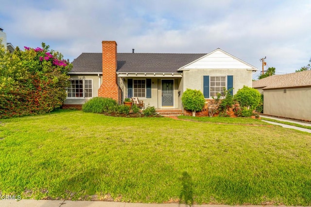 1736 Craig Ave, Altadena, CA 91001 - ranch-style house featuring a chimney, a front lawn, a shingled roof, and stucco siding
