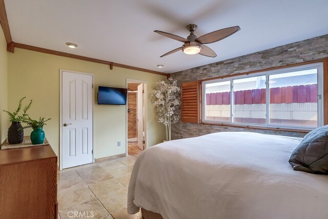 2818 W 166th St, Torrance, CA 90504 - bedroom featuring crown molding, a ceiling fan, and ensuite bathroom