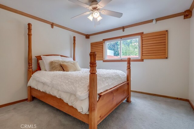 2818 W 166th St, Torrance, CA 90504 - bedroom with light colored carpet, a ceiling fan, and crown molding