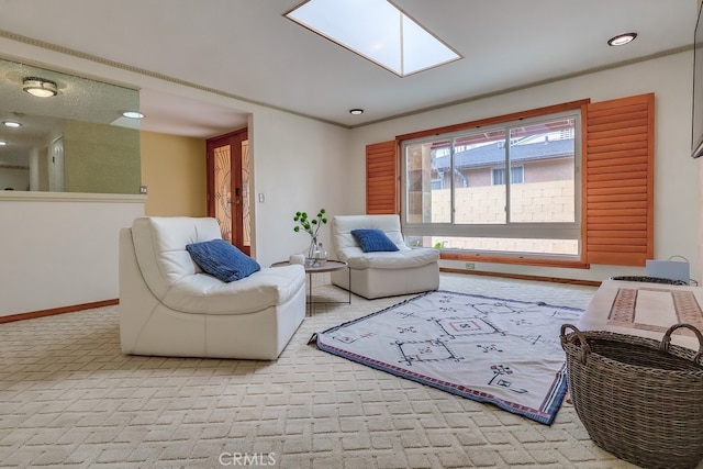 2818 W 166th St, Torrance, CA 90504 - carpeted living area with baseboards and a skylight
