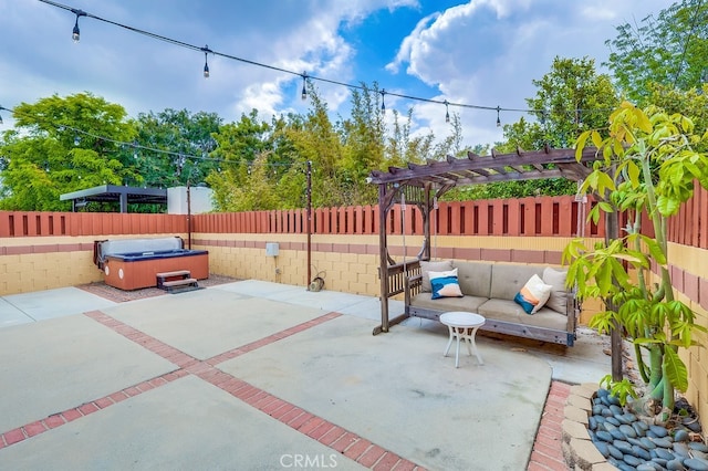 2818 W 166th St, Torrance, CA 90504 - fenced backyard featuring a hot tub, a patio, and a pergola
