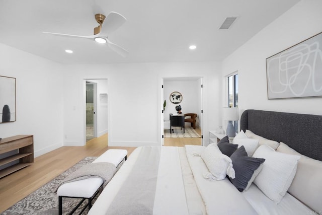 3852 Bledsoe Ave, Los Angeles, CA 90066 - bedroom featuring wood finished floors, recessed lighting, baseboards, and ceiling fan