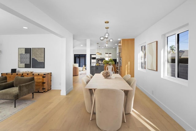 3852 Bledsoe Ave, Los Angeles, CA 90066 - dining room featuring light wood finished floors, baseboards, recessed lighting, and a chandelier
