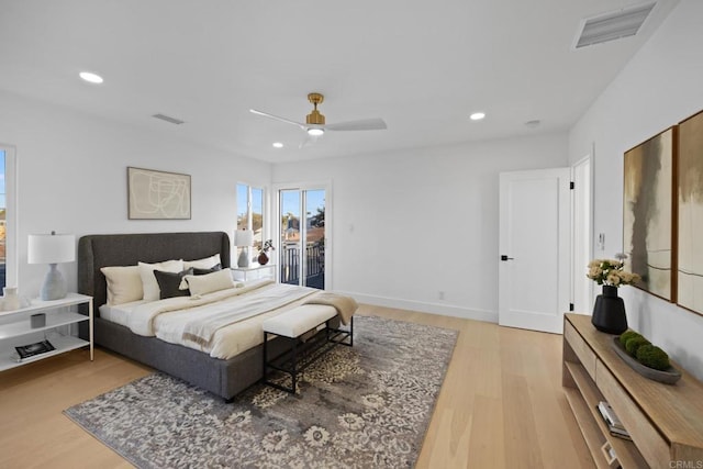 3852 Bledsoe Ave, Los Angeles, CA 90066 - bedroom featuring recessed lighting, light wood-type flooring, access to outside, and ceiling fan