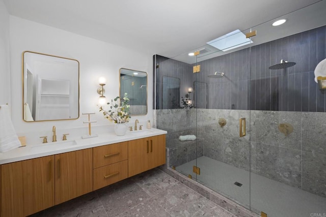 3852 Bledsoe Ave, Los Angeles, CA 90066 - bathroom with a shower stall, double vanity, and recessed lighting