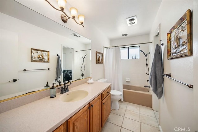 6058 Joan Pl, San Luis Obispo, CA 93401 - full bath with vanity, shower / bath combo, tile patterned floors, and washer / clothes dryer