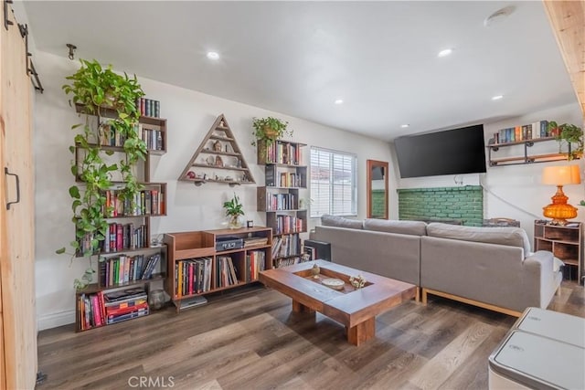 9551 Barkerville Ave, Whittier, CA 90605 - living area featuring wood finished floors and recessed lighting