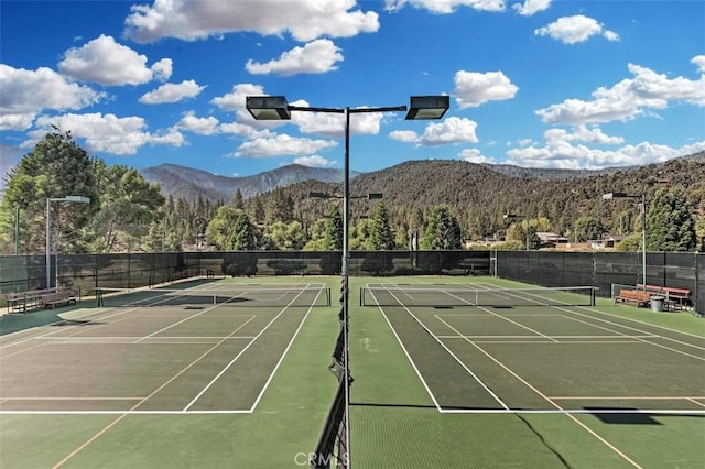2320 Maplewood Way, Pine Mountain Club, CA 93222 - view of tennis court featuring a mountain view, a view of trees, and community basketball court