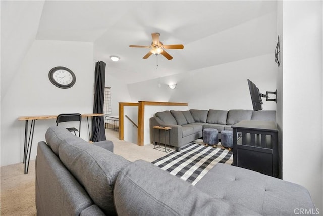 2320 Maplewood Way, Pine Mountain Club, CA 93222 - carpeted living area with a ceiling fan and lofted ceiling