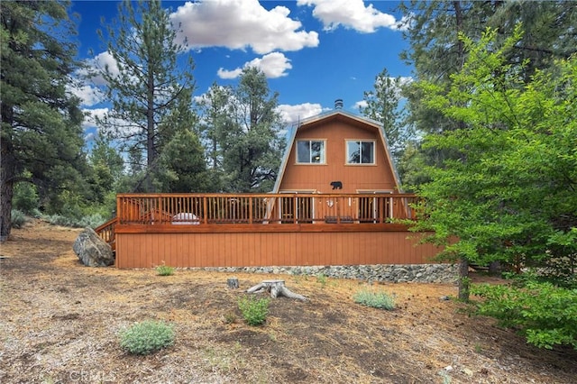 2320 Maplewood Way, Pine Mountain Club, CA 93222 - back of property featuring a wooden deck and a gambrel roof