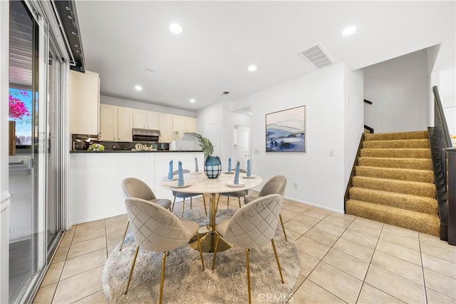 11867 Worcester Dr, Rancho Cucamonga, CA 91730 - dining room featuring light tile patterned flooring, stairway, and recessed lighting