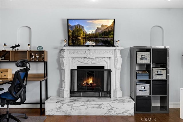 5345 Kenwood Ave, Buena Park, CA 90621 - home office with wood finished floors and a premium fireplace