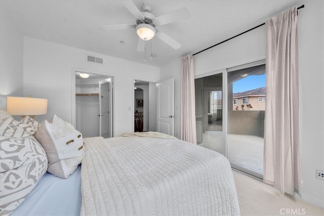 2750 Artesia Blvd Unit 337, Redondo Beach, CA 90278 - bedroom featuring access to outside, light carpet, a ceiling fan, and a spacious closet