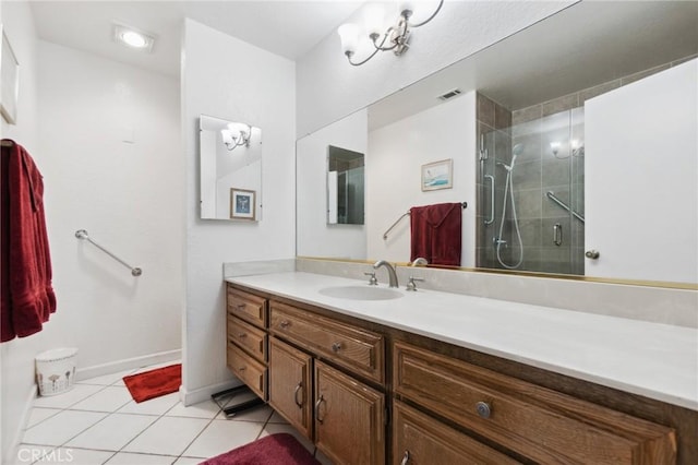 2482 Limestone Ct, Chino Hills, CA 91709 - full bathroom featuring tile patterned floors, vanity, a shower stall, and baseboards