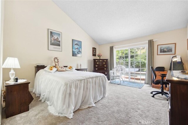 2482 Limestone Ct, Chino Hills, CA 91709 - bedroom with carpet floors, access to exterior, vaulted ceiling, a desk, and a textured ceiling