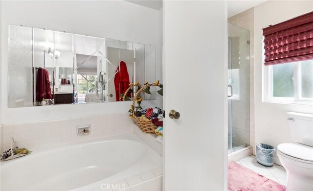 2482 Limestone Ct, Chino Hills, CA 91709 - bathroom featuring toilet, a stall shower, a garden tub, and tile patterned floors