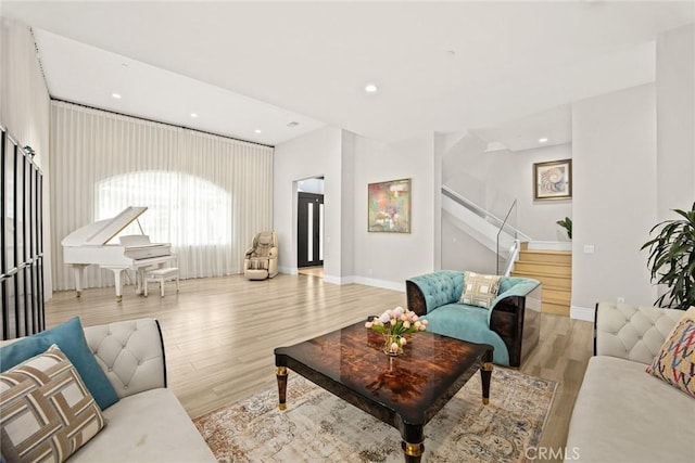 1279 Waterbrook Cir, Walnut, CA 91789 - living area featuring stairway, wood finished floors, baseboards, and recessed lighting