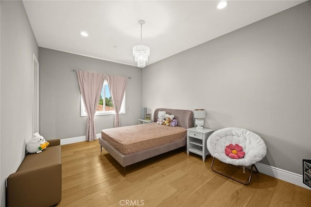 1279 Waterbrook Cir, Walnut, CA 91789 - bedroom featuring light wood finished floors, baseboards, recessed lighting, and a chandelier