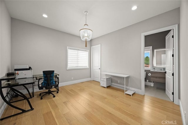 1279 Waterbrook Cir, Walnut, CA 91789 - office space featuring light wood-style flooring, plenty of natural light, baseboards, and recessed lighting