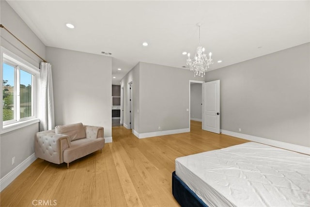 1279 Waterbrook Cir, Walnut, CA 91789 - bedroom featuring a chandelier, light wood-style flooring, baseboards, and recessed lighting