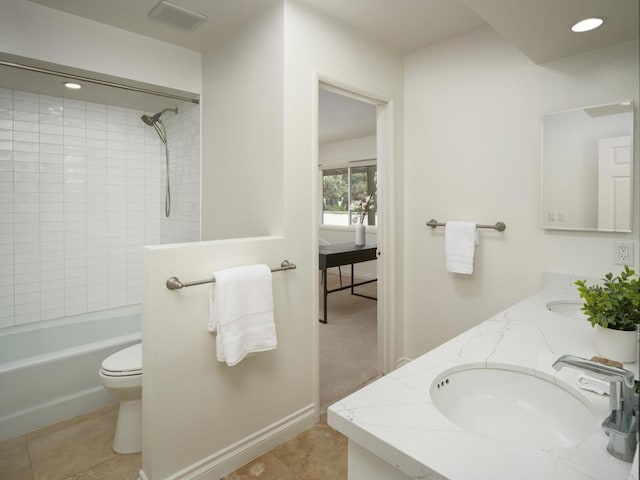 1695 Alta La Jolla Dr, La Jolla, CA 92037 - bathroom with double vanity, shower / tub combination, toilet, recessed lighting, and tile patterned floors