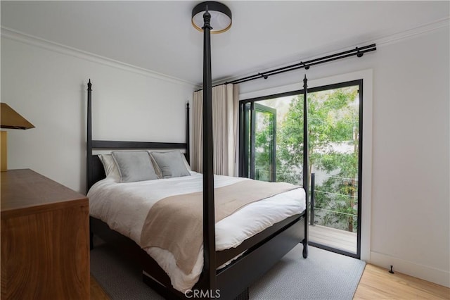 425 Tustin Ave, Newport Beach, CA 92663 - bedroom with access to outside, light wood finished floors, and crown molding