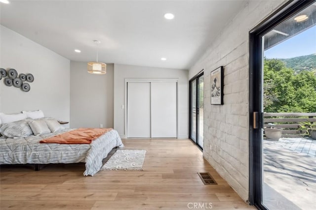 11707 Pendleton Rd, Yucaipa, CA 92399 - bedroom with multiple windows, recessed lighting, light wood-style flooring, and a closet