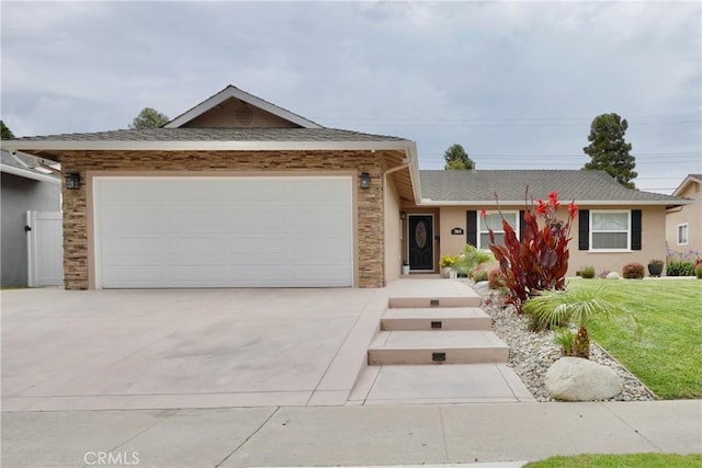 7642 Rhone Ln, Huntington Beach, CA 92647 - single story home featuring concrete driveway, an attached garage, a front lawn, and stucco siding