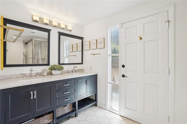 1721 S 3rd Ave, Arcadia, CA 91006 - full bath featuring double vanity, a shower stall, and tile patterned flooring