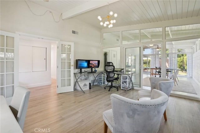 1721 S 3rd Ave, Arcadia, CA 91006 - living room with french doors, an office area, wood finished floors, a chandelier, and baseboards