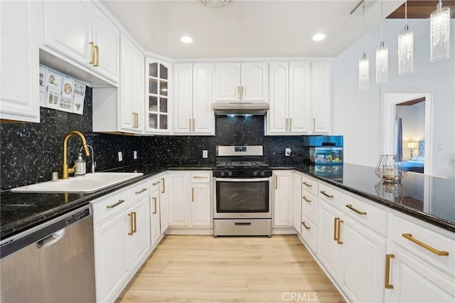 1721 S 3rd Ave, Arcadia, CA 91006 - kitchen featuring appliances with stainless steel finishes, under cabinet range hood, a sink, white cabinets, and recessed lighting