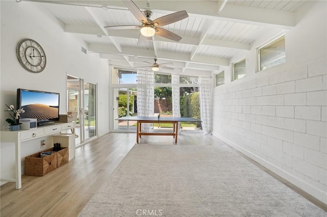 1721 S 3rd Ave, Arcadia, CA 91006 - hallway featuring wood finished floors, beamed ceiling, and concrete block wall