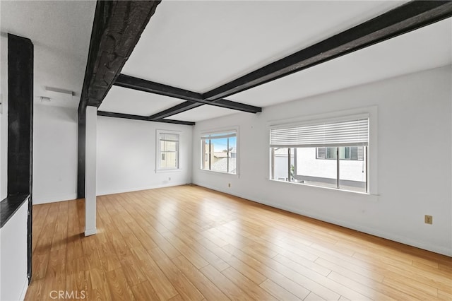 1634 Bayview Dr, Hermosa Beach, CA 90254 - empty room featuring light wood-style flooring, beam ceiling, and baseboards