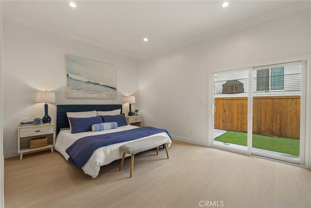 1529 Steinhart Ave, Redondo Beach, CA 90278 - bedroom featuring access to outside, crown molding, wood finished floors, baseboards, and recessed lighting