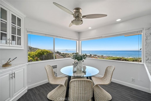 1000 Park Ave, Cayucos, CA 93430 - dining room with dark wood-style floors, baseboards, plenty of natural light, and recessed lighting