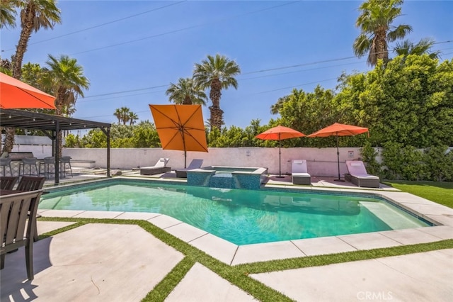 2665 E Vincentia Rd, Palm Springs, CA 92262 - view of pool with a patio, a fenced backyard, and a pool with connected hot tub