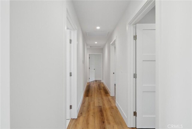 830 Huerta Verde Rd, Glendora, CA 91741 - corridor with attic access, light wood-style flooring, recessed lighting, and baseboards