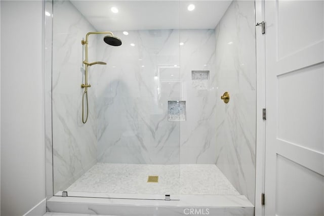 830 Huerta Verde Rd, Glendora, CA 91741 - full bathroom featuring a marble finish shower and recessed lighting