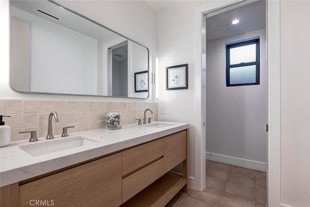 622 1st Pl, Hermosa Beach, CA 90254 - full bath featuring double vanity, tasteful backsplash, and tile patterned floors