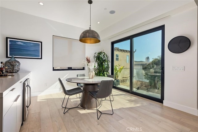 622 1st Pl, Hermosa Beach, CA 90254 - dining area with light wood-style flooring, baseboards, and recessed lighting