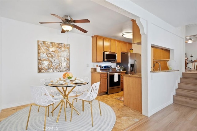 1117 Sepulveda Blvd Unit 2-102, Torrance, CA 90502 - kitchen featuring appliances with stainless steel finishes, a ceiling fan, a sink, and baseboards