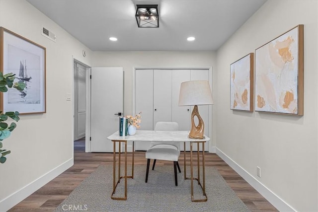 20512 Wayne Ave, Torrance, CA 90503 - office featuring baseboards, dark wood-style flooring, and recessed lighting