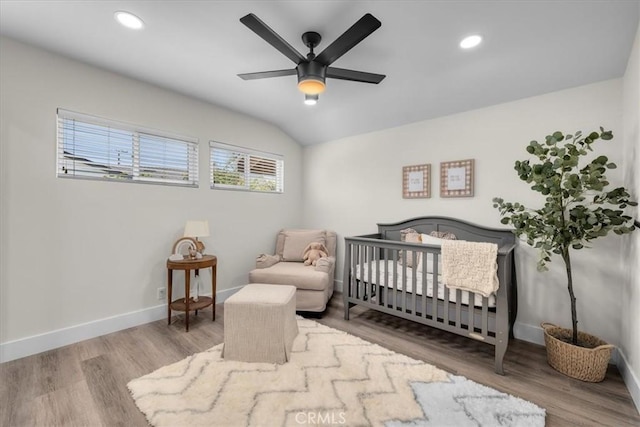 20512 Wayne Ave, Torrance, CA 90503 - bedroom with wood finished floors, baseboards, a crib, ceiling fan, and recessed lighting